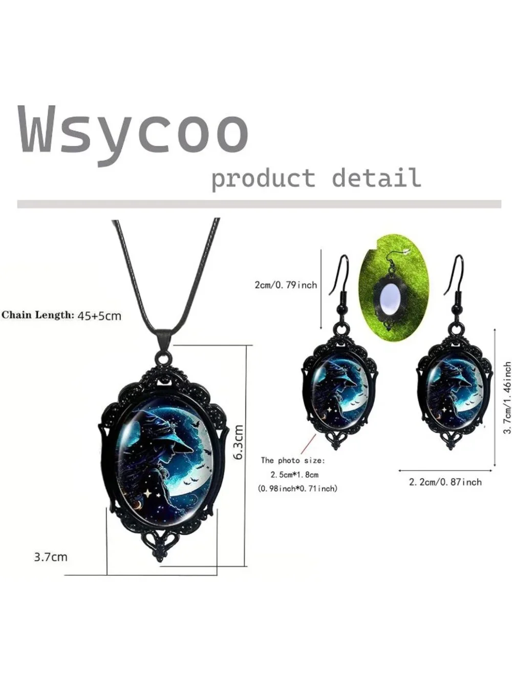 Women’s Witch Jewelry Set Blue Halloween Victorian Punk Gothic Necklace Earring